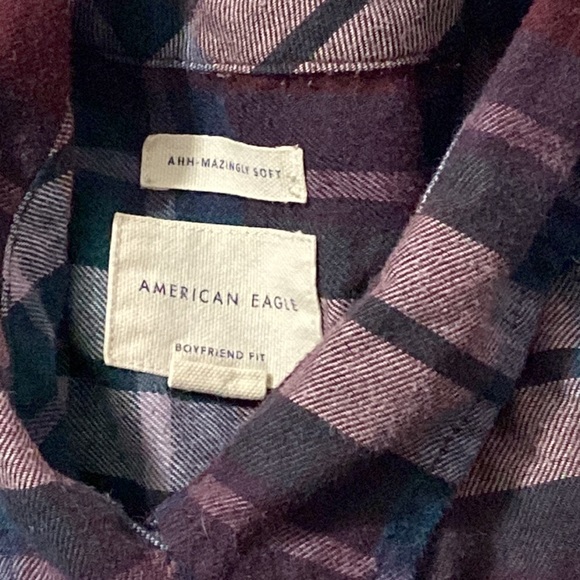 American eagle size xl burgundy and green plaid button down ahh maxing soft - Picture 3 of 4